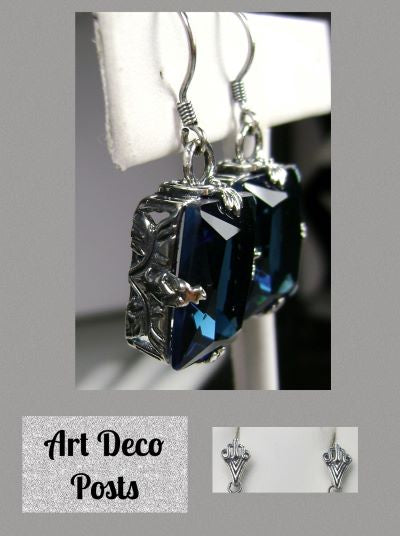 London Blue Topaz Earrings, Art Deco Sterling silver Filigree, Vintage Jewelry, Silver Embrace Jewelry, E15