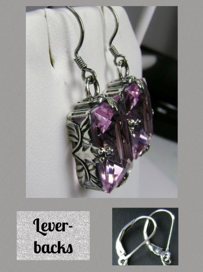 Pink Topaz Earrings, Art Deco Sterling silver Filigree, Vintage Jewelry, Silver Embrace Jewelry, E15