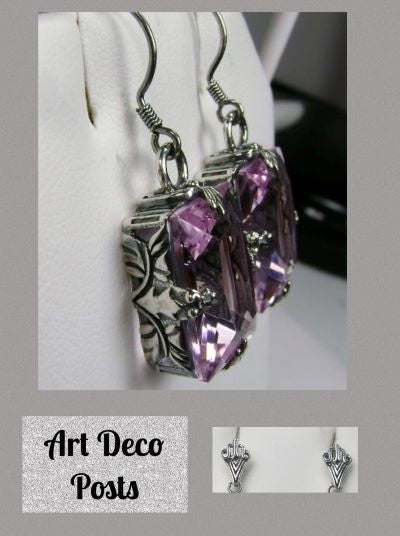 Pink Topaz Earrings, Art Deco Sterling silver Filigree, Vintage Jewelry, Silver Embrace Jewelry, E15