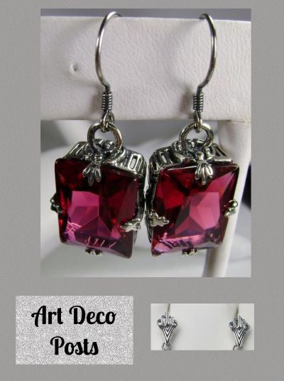 Red Ruby Earrings, Art Deco Sterling silver Filigree, Vintage Jewelry, Silver Embrace Jewelry, E15
