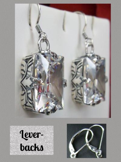 White CZ (Cubic Zirconia) Earrings, Art Deco Sterling silver Filigree, Vintage Jewelry, Silver Embrace Jewelry, E15
