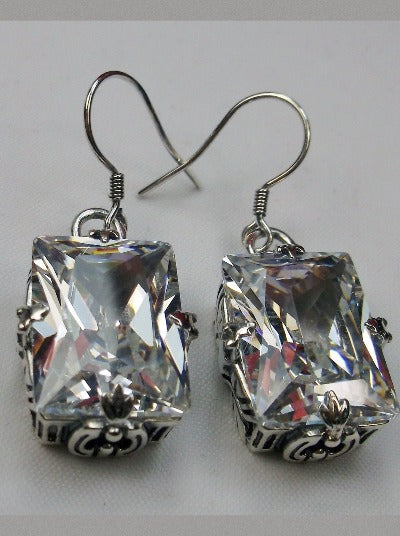 White CZ (Cubic Zirconia) Earrings, Art Deco Sterling silver Filigree, Vintage Jewelry, Silver Embrace Jewelry, E15