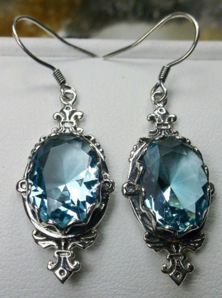 Sky Blue Aquamarine Earrings, Sterling Silver Filigree, Victorian Jewelry, Pin Design P18