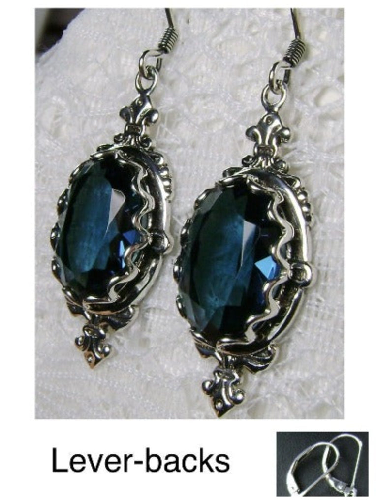 Blue Sapphire Earrings, Sterling Silver Filigree, Victorian Jewelry, Pin Design P18