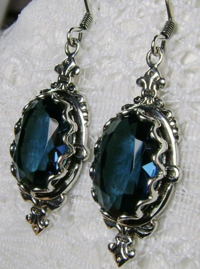 blue Sapphire Earrings, Sterling Silver Filigree, Victorian Jewelry, Pin Design P18