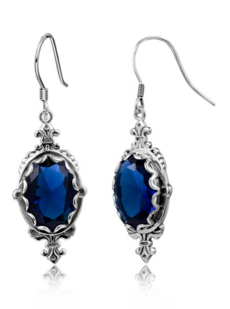 blue Sapphire Earrings, Sterling Silver Filigree, Victorian Jewelry, Silver Embrace Jewelry Pin Design P18