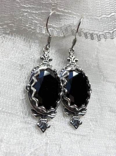Black Cubic Zirconia Earrings, Edwardian Jewelry, Pin Design#E18 with traditional Ear Wire Closures