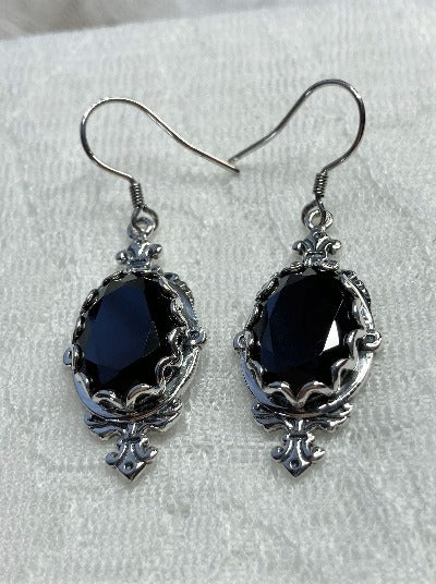 Black CZ Earrings, Sterling Silver Filigree, Victorian Jewelry, Pin Design P18