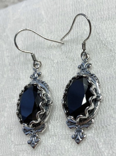 Black Cubic Zirconia Earrings, Edwardian Jewelry, Pin Design#E18 with traditional Ear Wire Closures