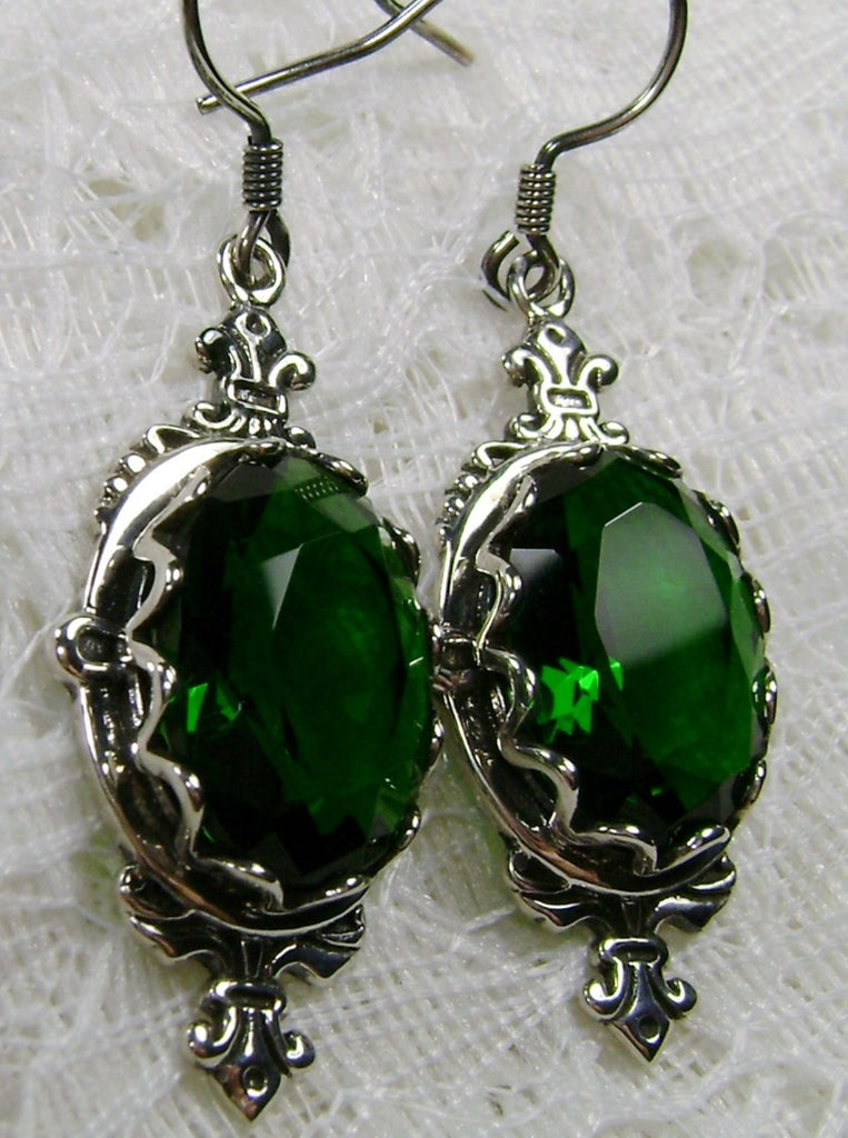 Green Emerald Earrings, Sterling Silver Filigree, Victorian Jewelry, Silver Embrace Jewelry Pin Design P18