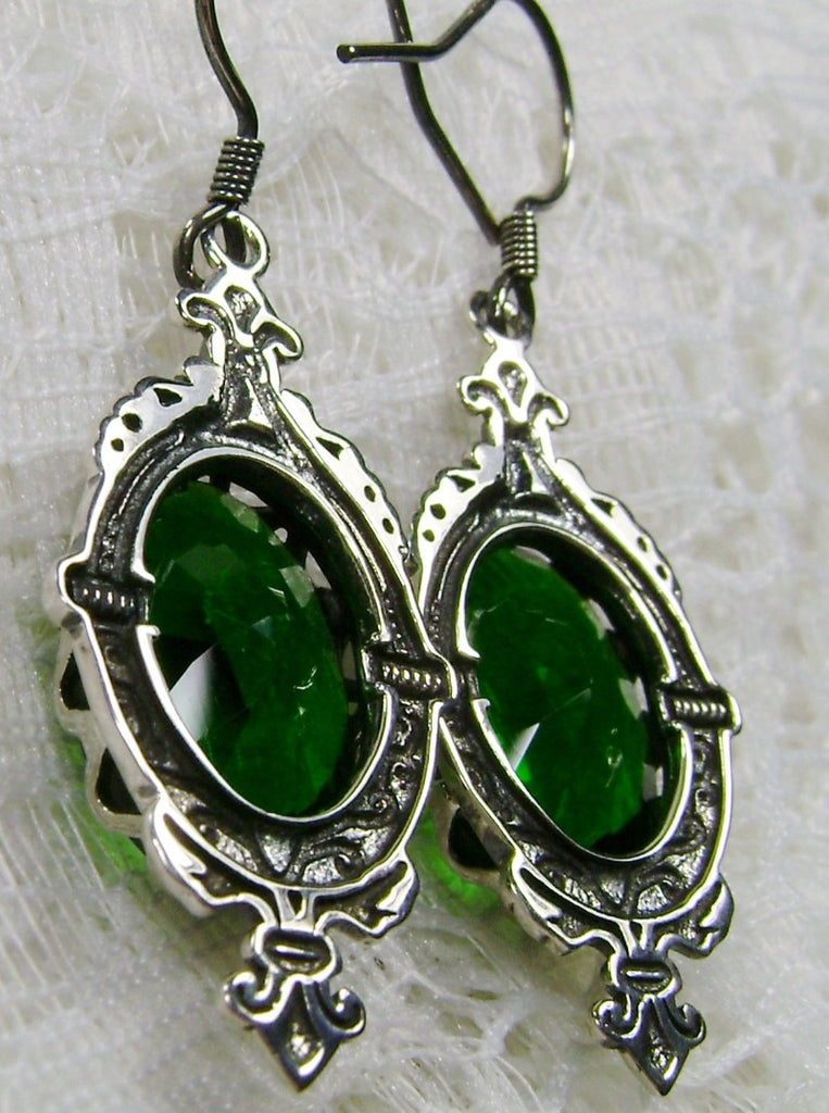 Green Emerald Earrings, Sterling Silver Filigree, Victorian Jewelry, Silver Embrace Jewelry Pin Design P18