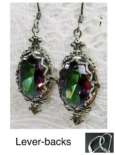 Mystic Topaz Earrings, Sterling Silver Filigree, Victorian Jewelry, Pin Design P18