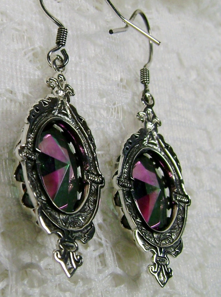 Mystic Topaz Earrings, Sterling Silver Filigree, Victorian Jewelry, Silver Embrace Jewelry, Pin Design P18