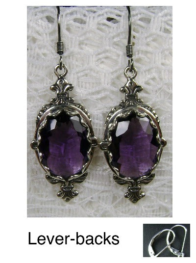 Purple Amethyst Earrings, Sterling Silver Filigree, Victorian Jewelry, Pin Design P18