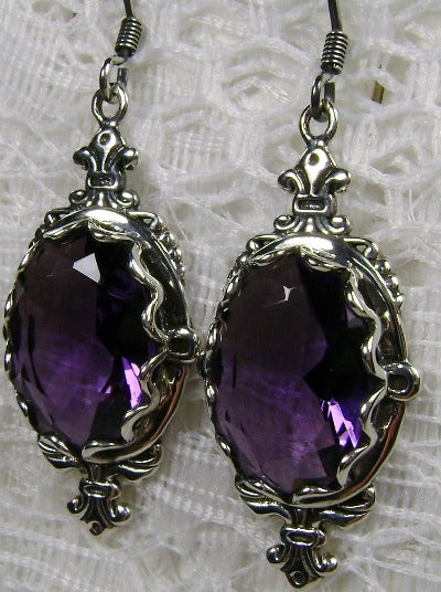 Purple Amethyst Earrings, Sterling Silver Filigree, Victorian Jewelry, Pin Design P18