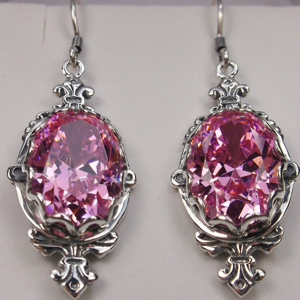 Pink CZ Earrings, Sterling Silver Filigree, Victorian Jewelry, Silver Embrace Jewelry, Pin Design P18