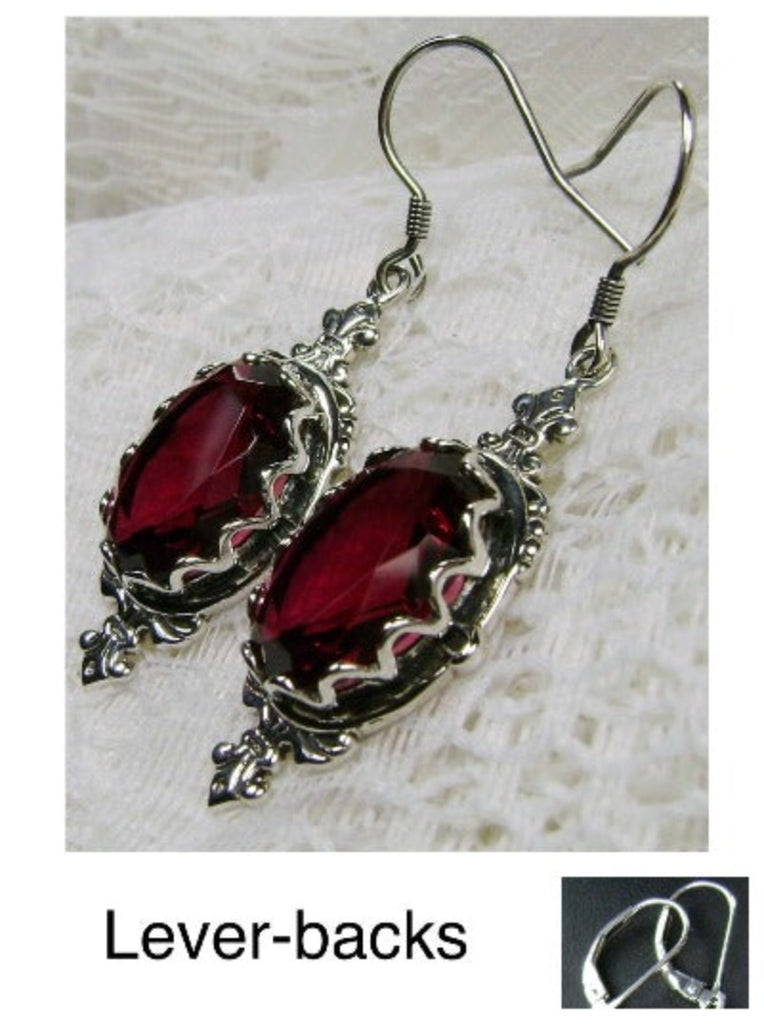 Red Ruby Earrings, Sterling Silver Filigree, Victorian Jewelry, Silver Embrace Jewelry, Pin Design P18