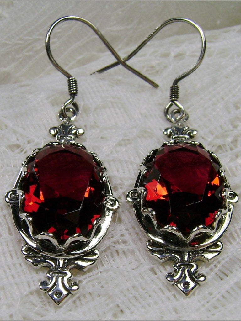 Red Ruby Earrings, Sterling Silver Filigree, Victorian Jewelry, Silver Embrace Jewelry, Pin Design P18