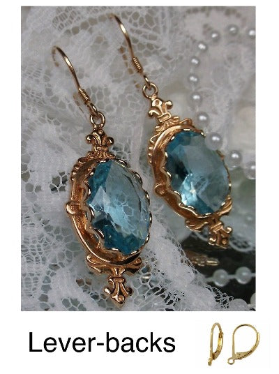 Sky Blue Aquamarine Earrings, Rose Gold Plated Sterling Silver Filigree, Victorian Jewelry, Pin Design P18