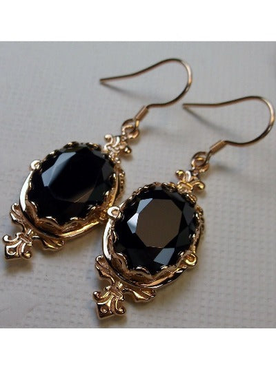Black CZ Earrings, Rose Gold plated Sterling Silver Filigree, Victorian Jewelry, Pin Design P18