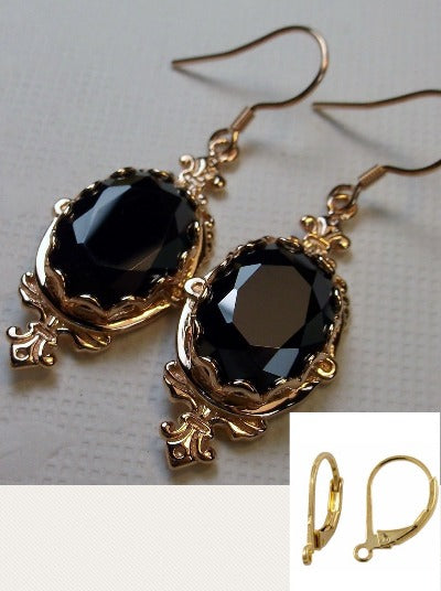 Black CZ Earrings, Rose Gold plated Sterling Silver Filigree, Victorian Jewelry, Pin Design P18