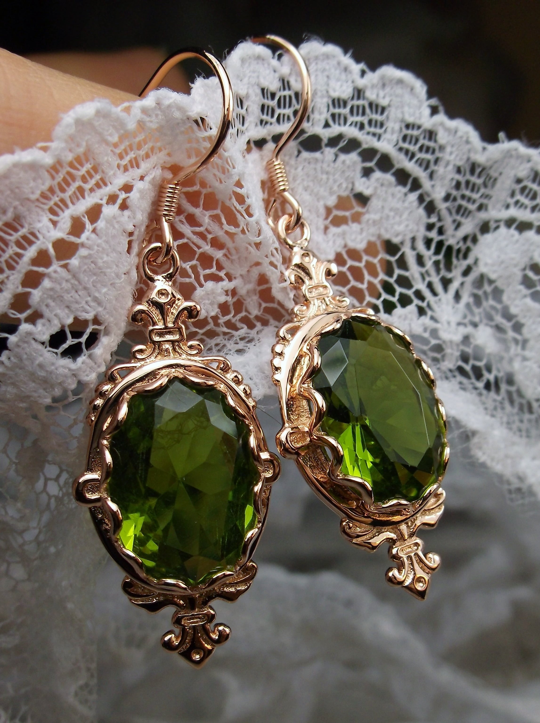 Rose Gold Peridot Green Earrings, Flower Dangle Earrings, Light Green –  LeChaim Jewelry