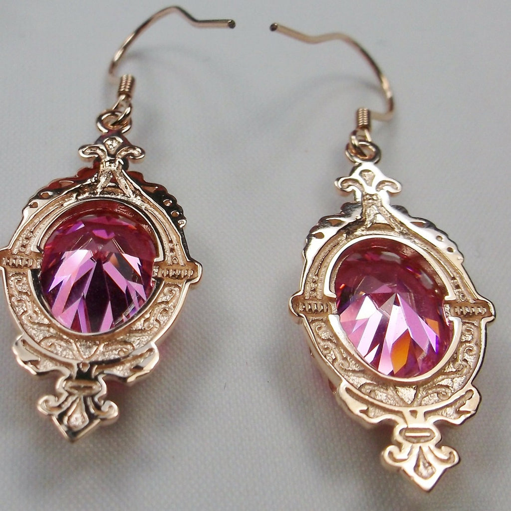 Pink CZ Earrings, Rose Gold plated Sterling Silver Filigree, Victorian Jewelry, Silver Embrace Jewelry, Pin Design P18
