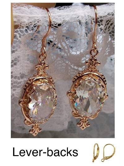 White CZ Earrings, Rose Gold Plated Sterling Silver Filigree, Victorian Jewelry, Pin Design P18
