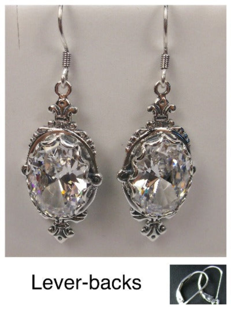White CZ Earrings, Cubic Zirconia gems Sterling Silver Filigree, Victorian Jewelry, Silver Embrace Jewelry Pin Design P18