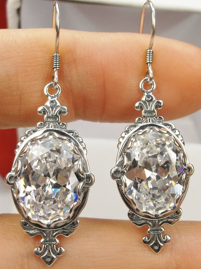 White CZ Earrings, Cubic Zirconia gems Sterling Silver Filigree, Victorian Jewelry, Silver Embrace Jewelry Pin Design P18