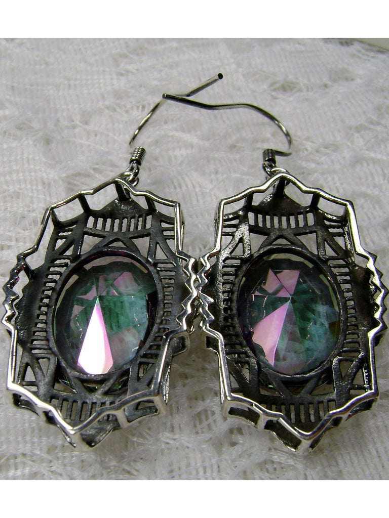 Mystic Topaz earrings, Silver art deco filigree, traditional wires