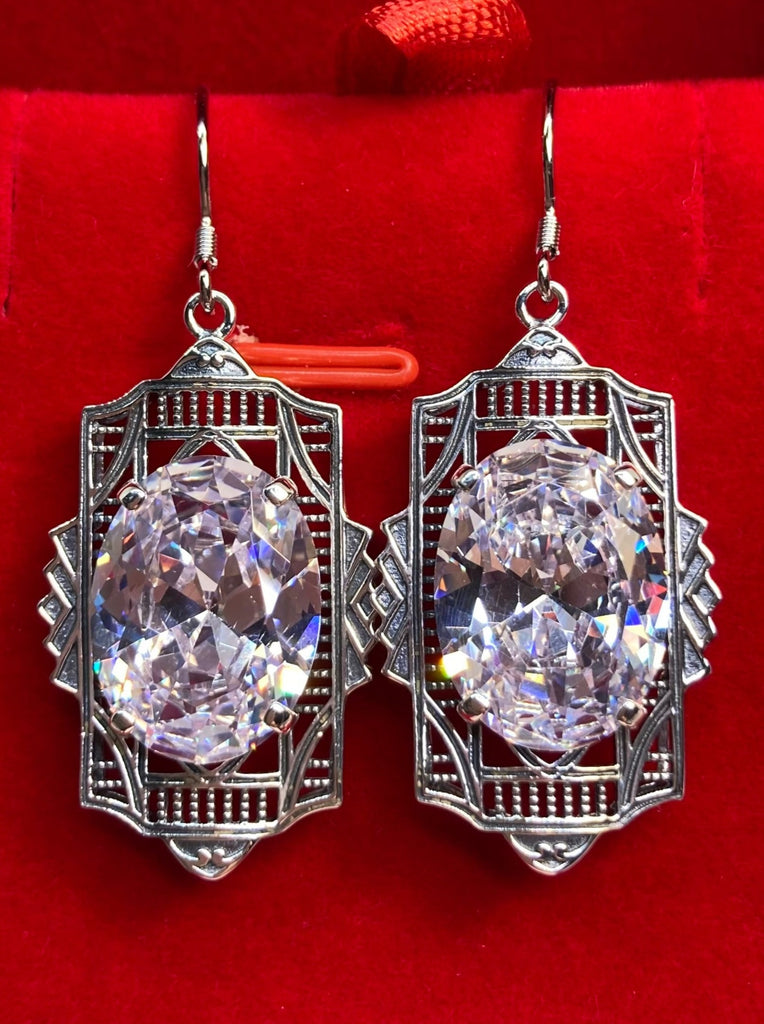 Crystal Clear Earrings, White Cubic Zirconia earrings, Art Deco Jewelry, Silver Embrace Jewelry E19