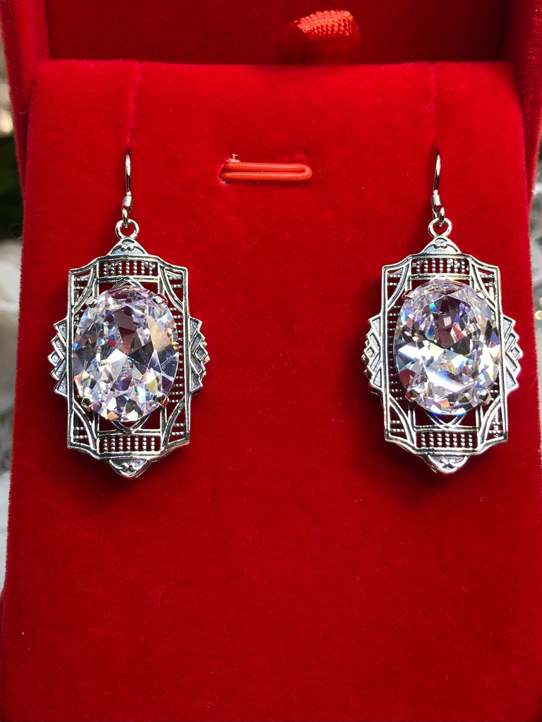 Crystal Clear Earrings, White Cubic Zirconia earrings, Art Deco Jewelry, Silver Embrace Jewelry E19