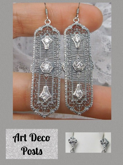 Natural White Topaz Earrings, 3 Kings, Sterling silver filigree, trinity gem earrings, silver Embrace Jewelry, E197, art deco post-backs