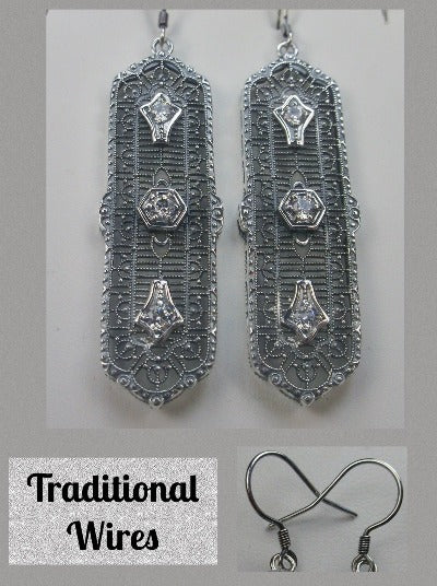 White Cubic Zirconia (CZ) Earrings, 3 Kings, Sterling silver filigree, trinity gem earrings, silver Embrace Jewelry, E197, traditional wires