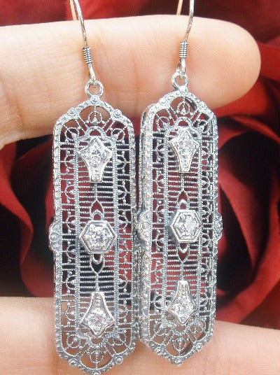 White Cubic Zirconia (CZ) Earrings, 3 Kings, Sterling silver filigree, trinity gem earrings, silver Embrace Jewelry, E197