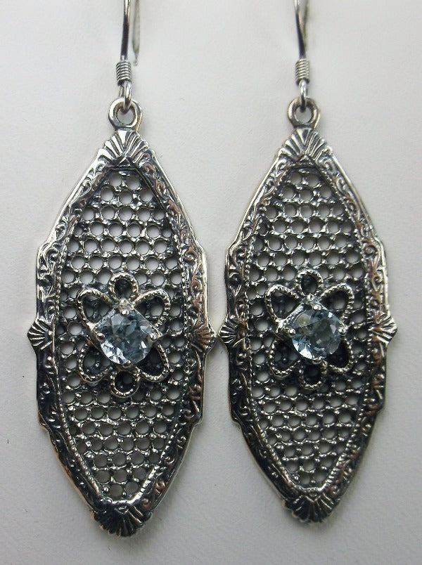 Natural Blue Topaz Earrings, Flower Star Earrings, Round Gem, Sterling Silver Filigree, Vintage Jewelry, Silver Embrace Jewelry E20