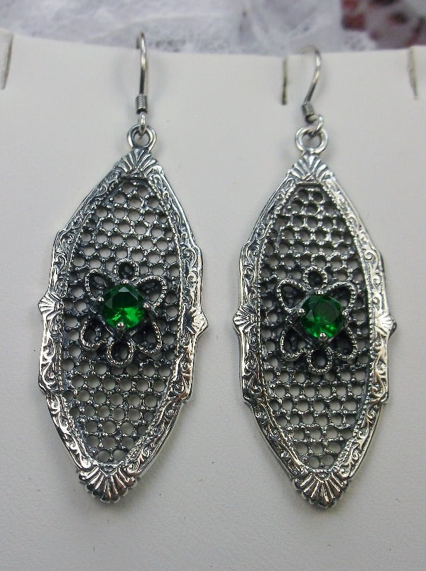 Green Emerald, Flower Star Earrings, Sterling Silver Filigree, Round Gems, Vintage Jewelry, Silver Embrace Jewelry, E20