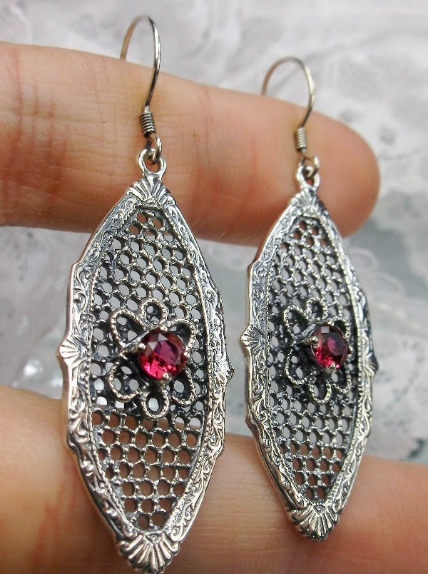 Red Ruby Gems, Flower Star Earrings, Sterling Silver Filigree, Round Gems, Vintage Jewelry, Silver Embrace Jewelry, E20