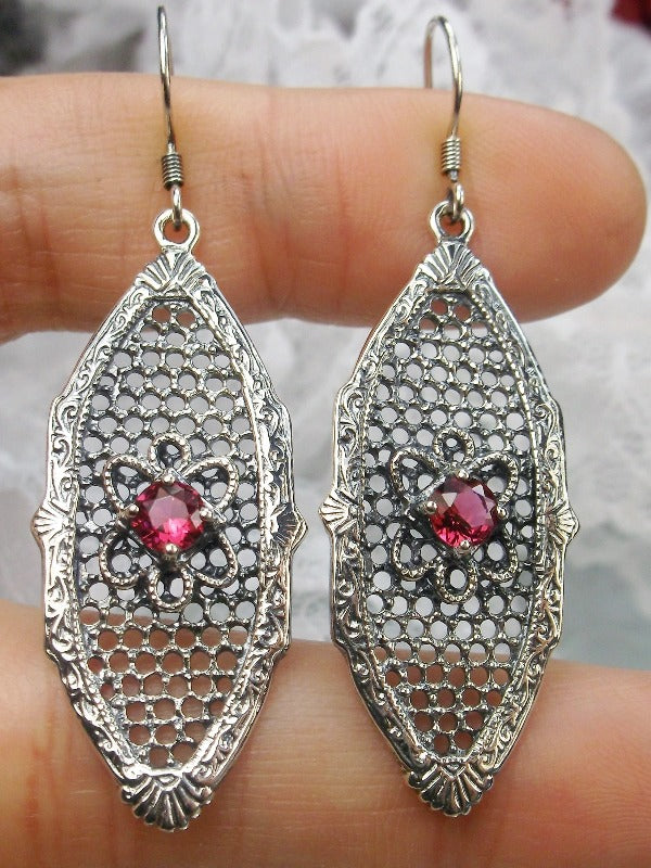 Red Ruby Gems, Flower Star Earrings, Sterling Silver Filigree, Round Gems, Vintage Jewelry, Silver Embrace Jewelry, E20