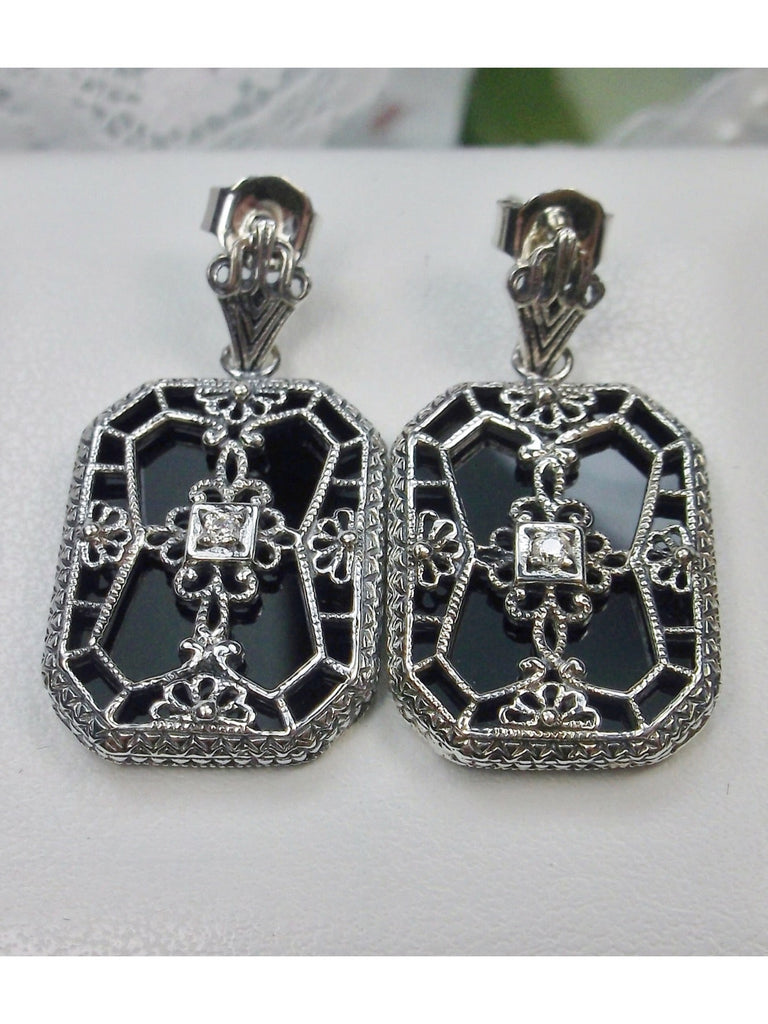 Black Camphor Glass Earrings, Stained Glass, Art Deco Jewelry, Silver Embrace Jewelry