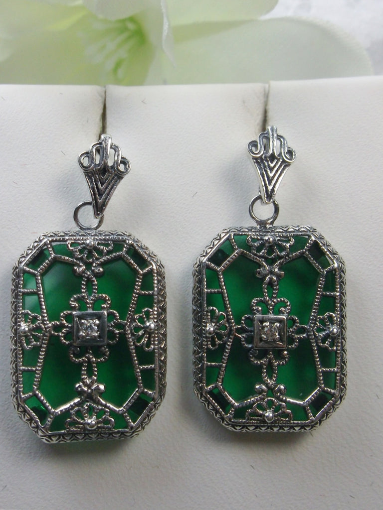 Green Emerald Camphor Glass Earrings, Stained Glass, Art Deco Jewelry, Silver Embrace Jewelry