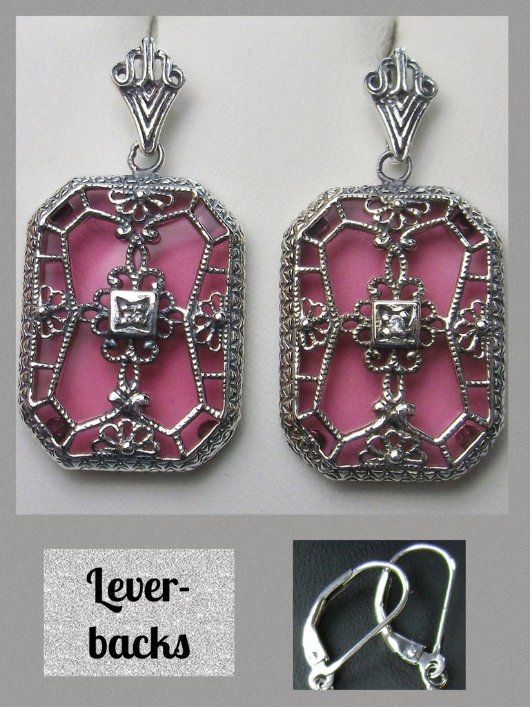 Pink Camphor Glass Earrings, Stained Glass, Art Deco Jewelry, Silver Embrace Jewelry