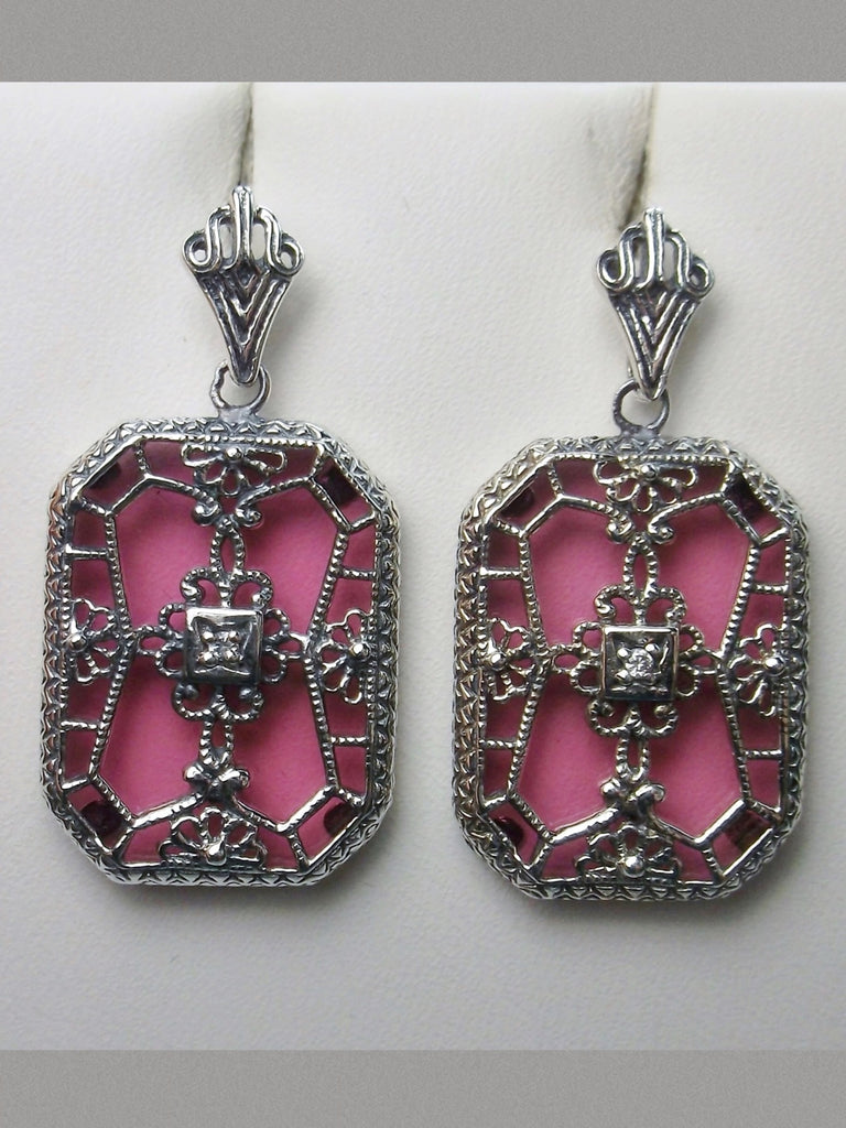 Pink Camphor Glass Earrings, Stained Glass, Art Deco Jewelry, Silver Embrace Jewelry