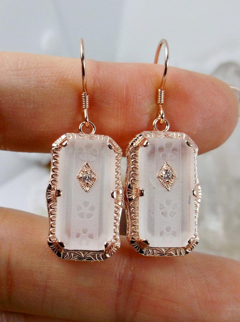 White Frosted Camphor Glass Earrings, Art Deco Jewelry, Silver Embrace Jewelry