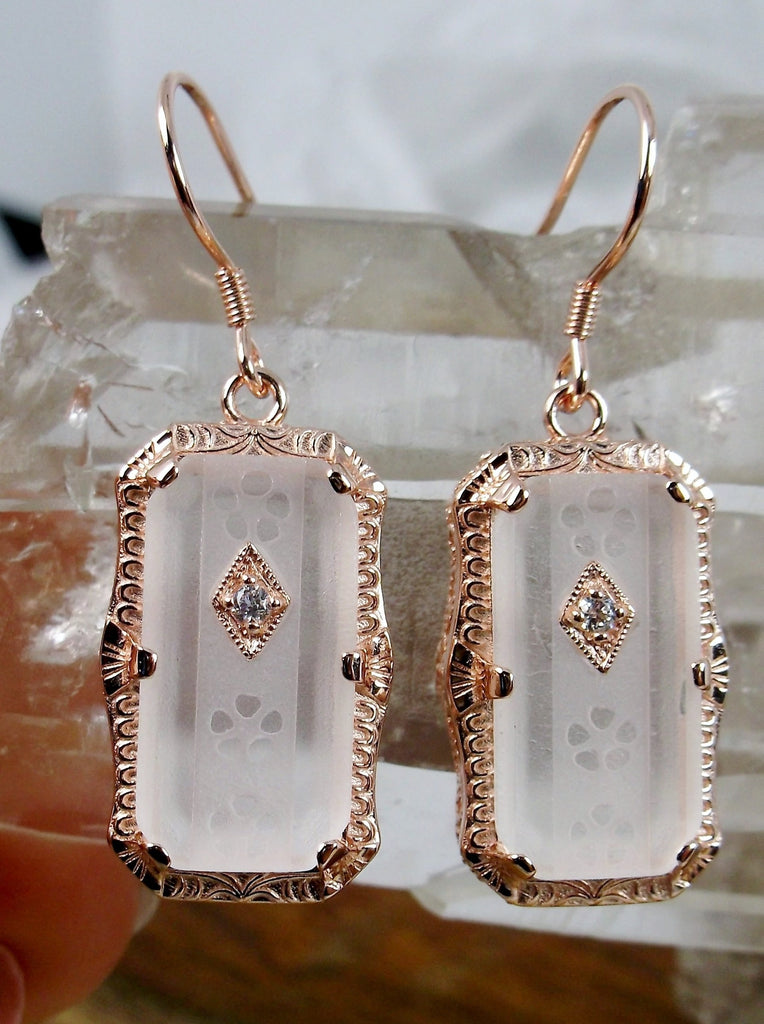 White Frosted Camphor Glass Earrings, Art Deco Jewelry, Silver Embrace Jewelry
