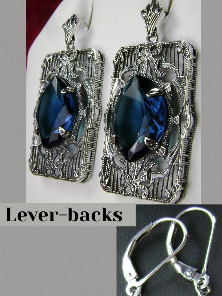 Blue Sapphire  Earrings, Sterling Silver Art deco Filigree, Vintage Jewelry, Silver Embrace Jewelry, Antoinette Earrings, E24