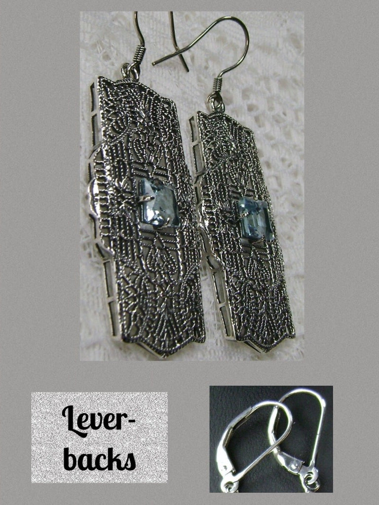 Natural Blue Topaz Lever back  Earrings, Lacy Sterling Silver Filigree, Square Gemstone, Lacy Square Earrings, Silver Embrace Jewelry, E26