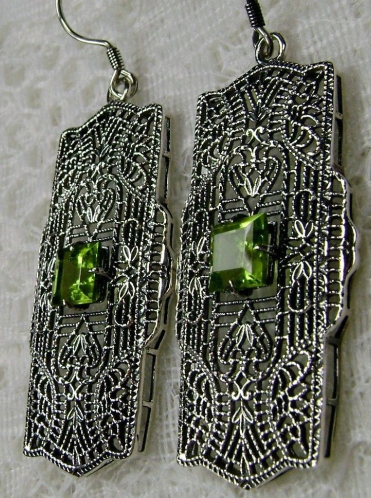 Natural green peridot traditional wires Earrings, Lacy Sterling Silver Filigree, Square Gemstone, Lacy Square Earrings, Silver Embrace Jewelry, E26