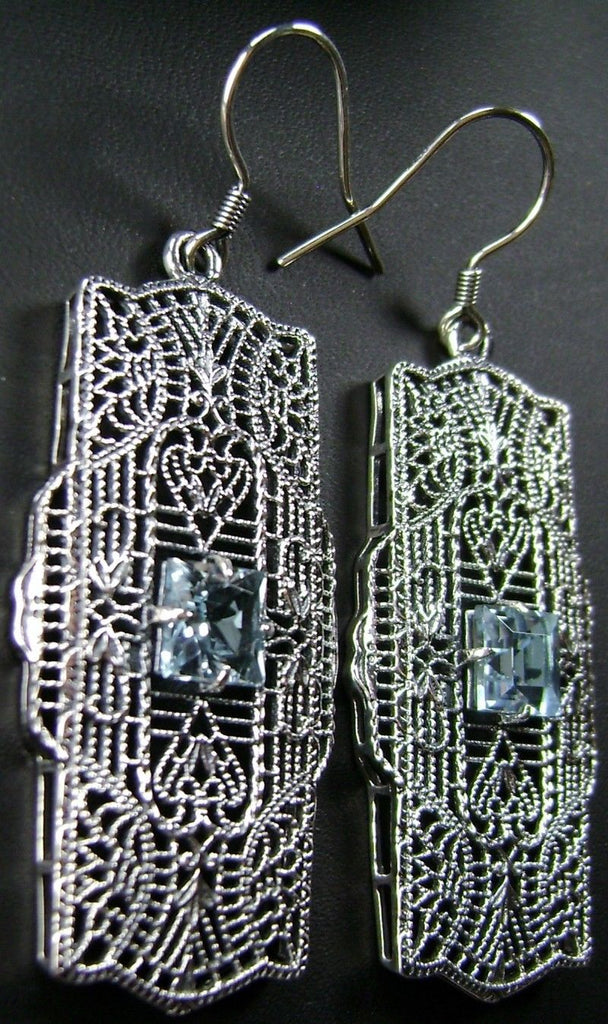 Natural Blue Topaz Earrings, Lacy Sterling Silver Filigree, Square Gemstone, Traditional Wires, Lacy Square Earrings, Silver Embrace Jewelry, E26